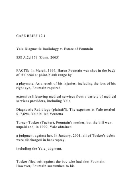 Case Brief 12 1 Yale Diagnostic Radiology V Estate Of Docx