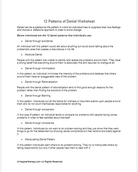 Denial Patterns Worksheet Happiertherapy