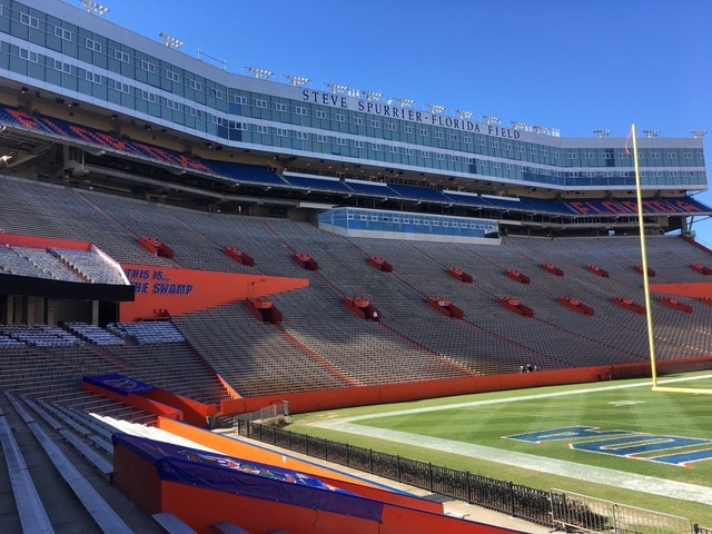 Entry Facade And Gator Logo On Ben Hill Griffin Stadium On The