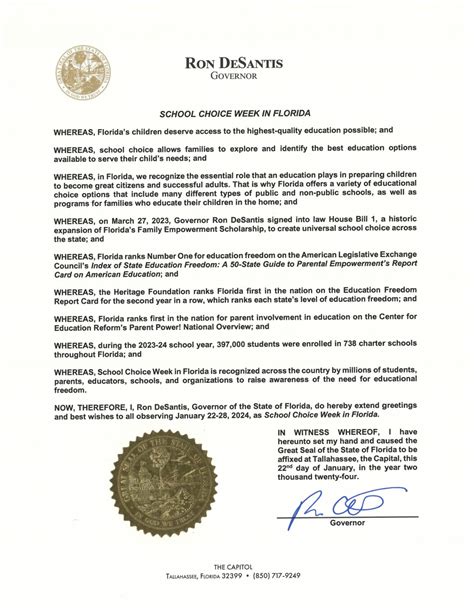 Florida School Choice Week Proclamation 2024