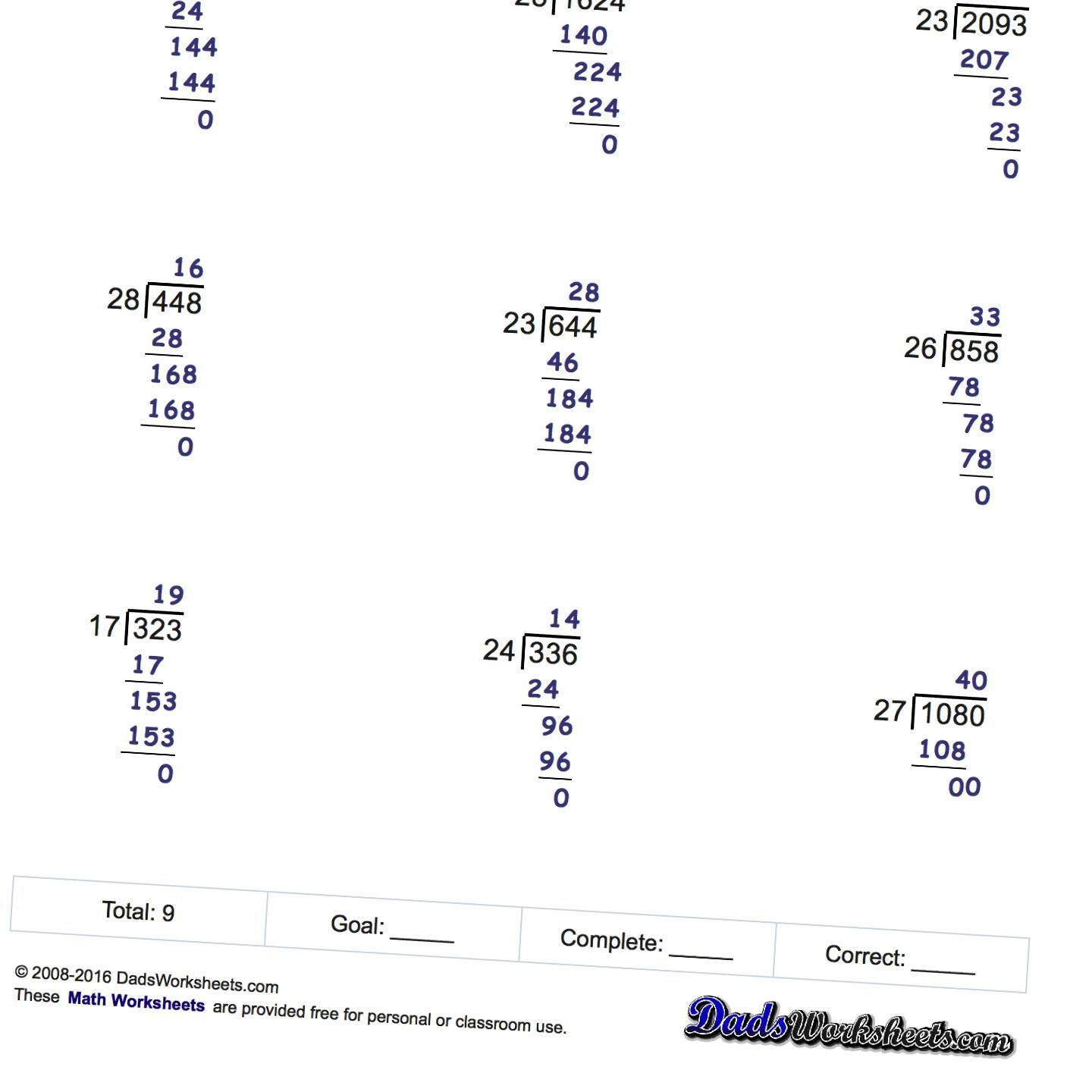 Long Division Problems With Answers