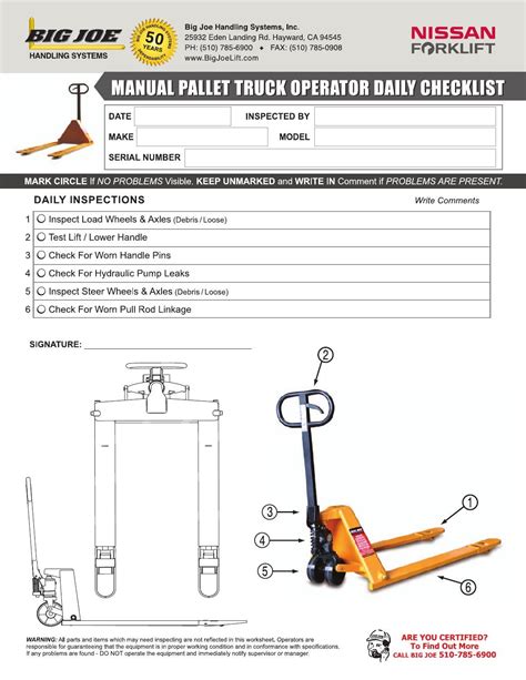 Manual Pallet Jack Operator Checklist By Bigjoelift Issuu