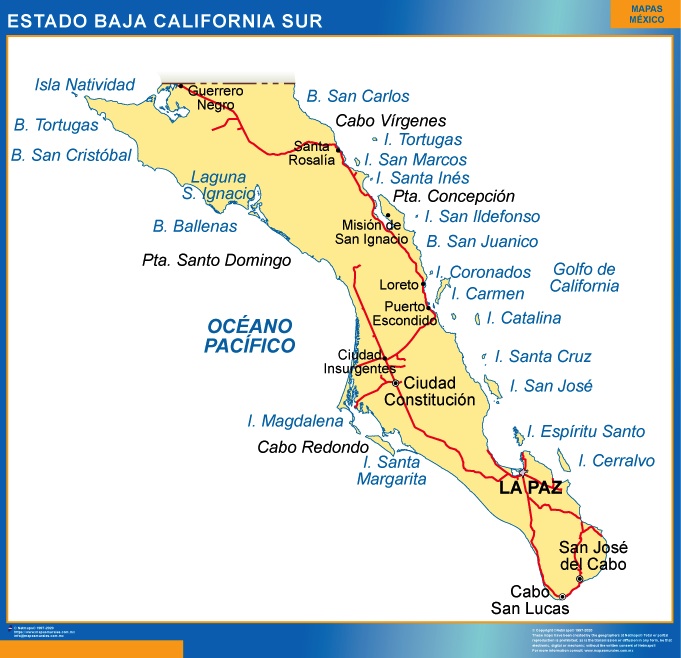 Mapa De Baja California Sur Y Pen Nsula De Baja California Con Divisi N