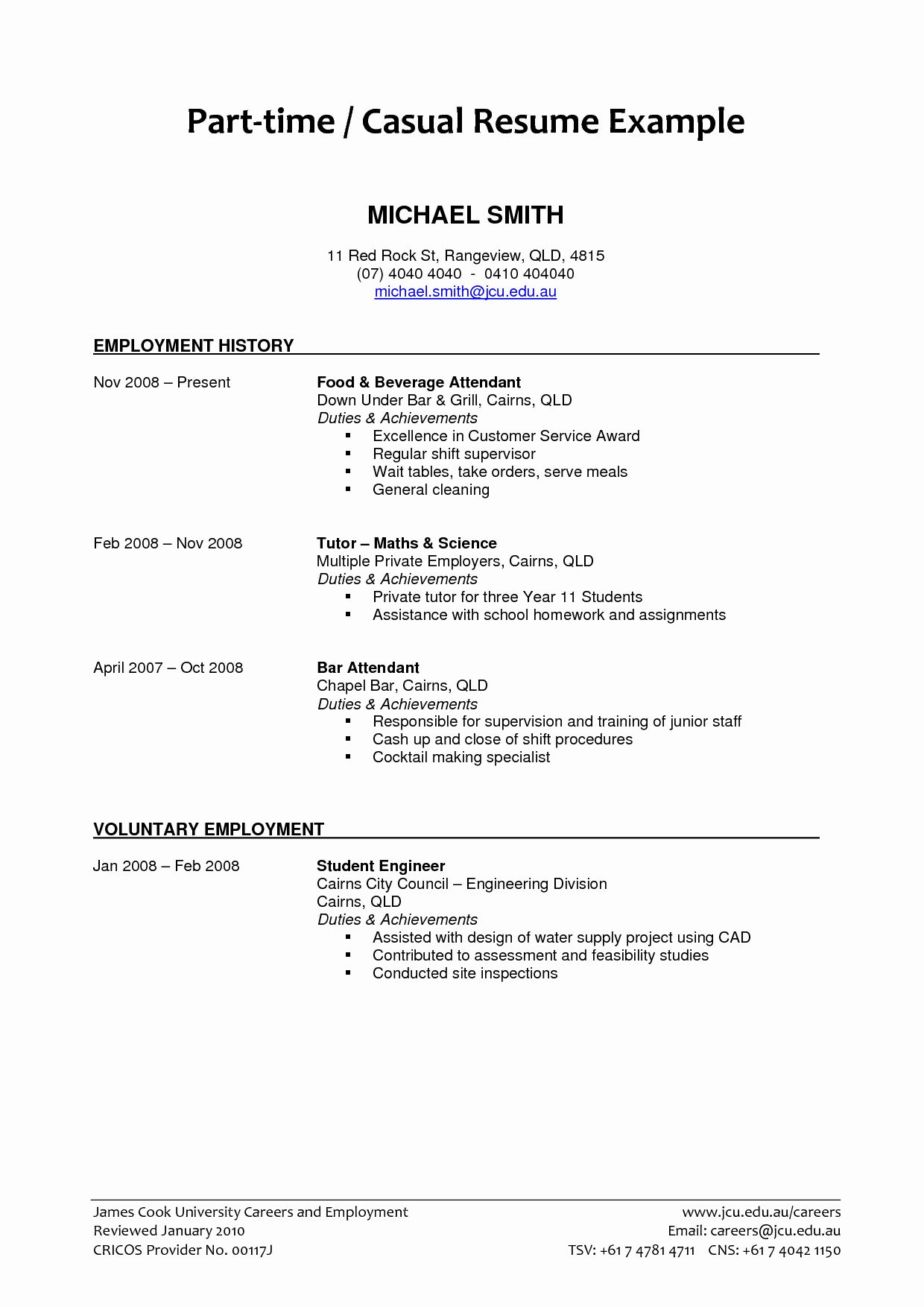 Part Time Job Resume Sample For Student