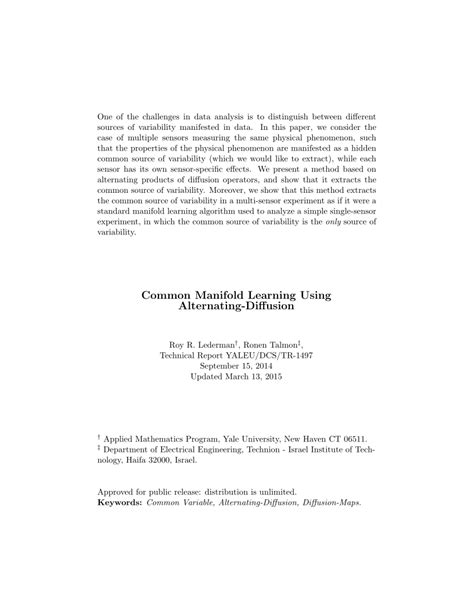 Pdf Common Manifold Learning Using Alternating Di Usioncpsc Yale Edu