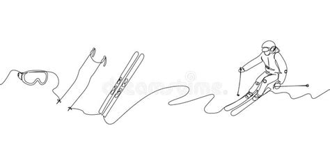 Ski Poles One Line Art Continuous Line Drawing Vector Image