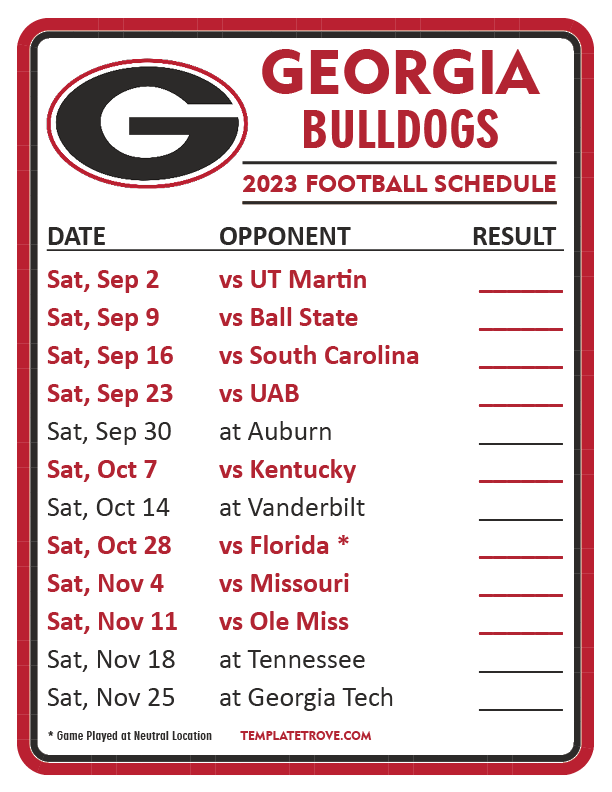 University Of Georgia Fall Schedule