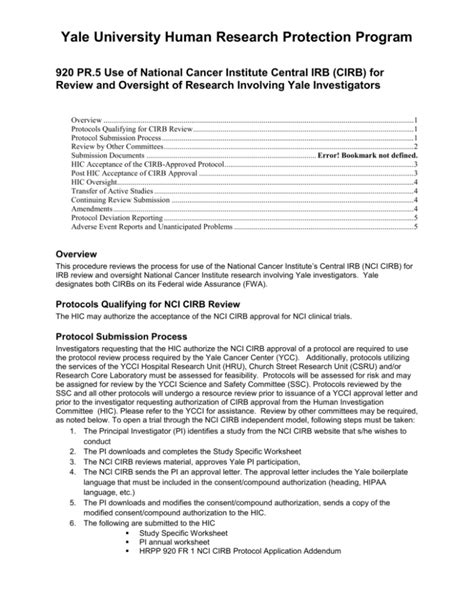 Use Of The National Cancer Institute Central Irb