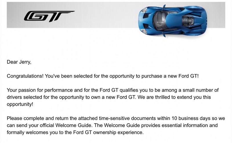 You Amp 39 Ve Got Mail See The Ford Gt Acceptance Amp Rejection Letter Ford